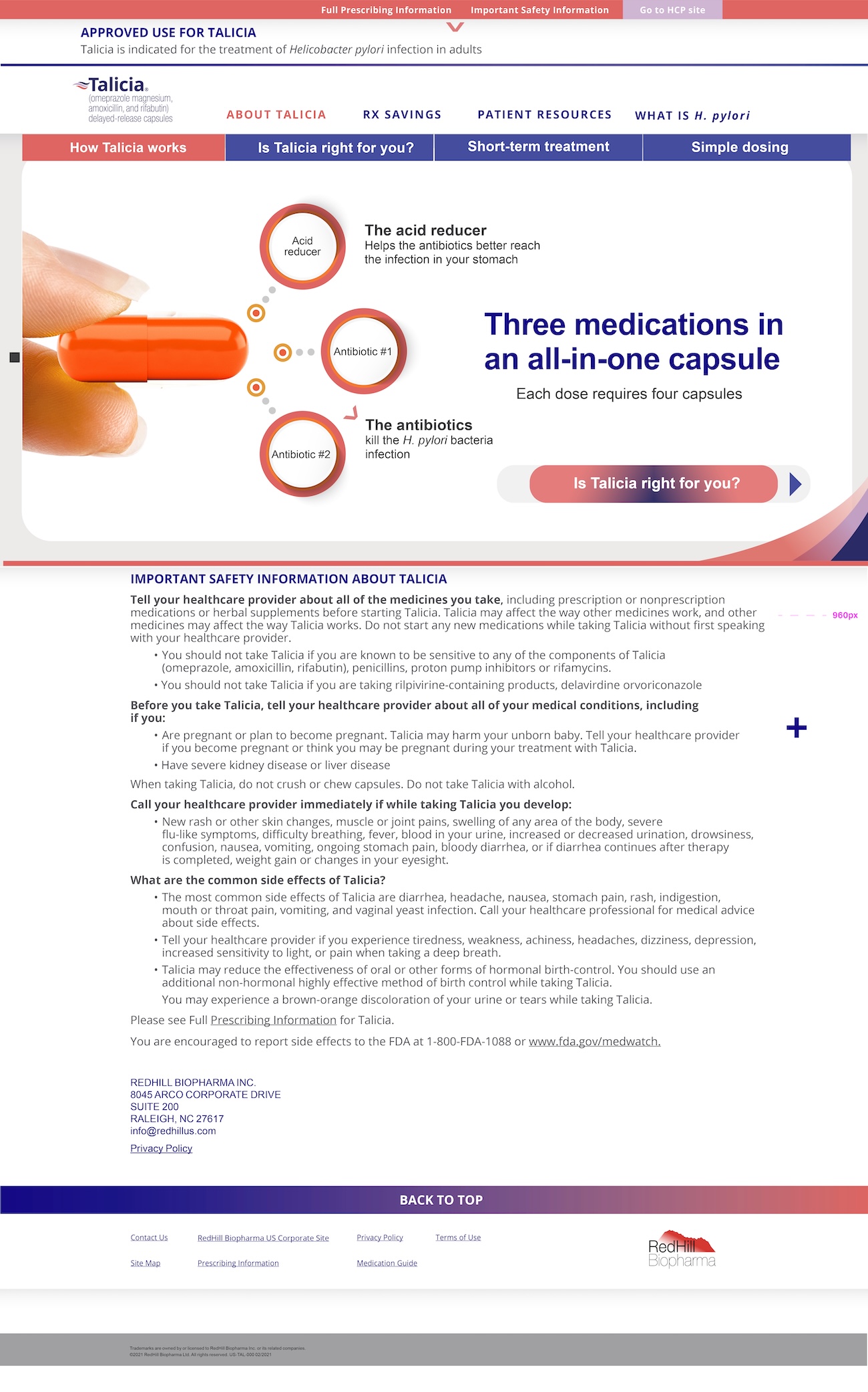 pharma patient website Talicia RedHill BioPharma